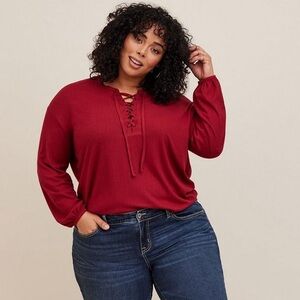 Torrid Texture Jersey Lace-Up Drop Shoulder Top - 0X